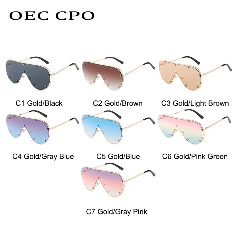 OEC CPO Oversized Rimless Sunglasses Women Fashion Rivets One Piece Lens Sun Glasses Female Vintage Shades Goggles Eyewear UV400