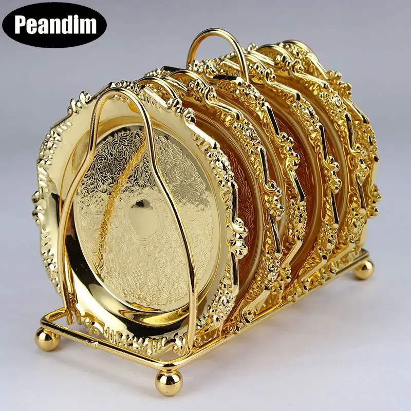 

PEANDIM Luxury Plate Dessert Dish Fruit Snack Tray Elegant Coaster Cup Stand Wedding Table Centerpieces Home Hotel Decoration