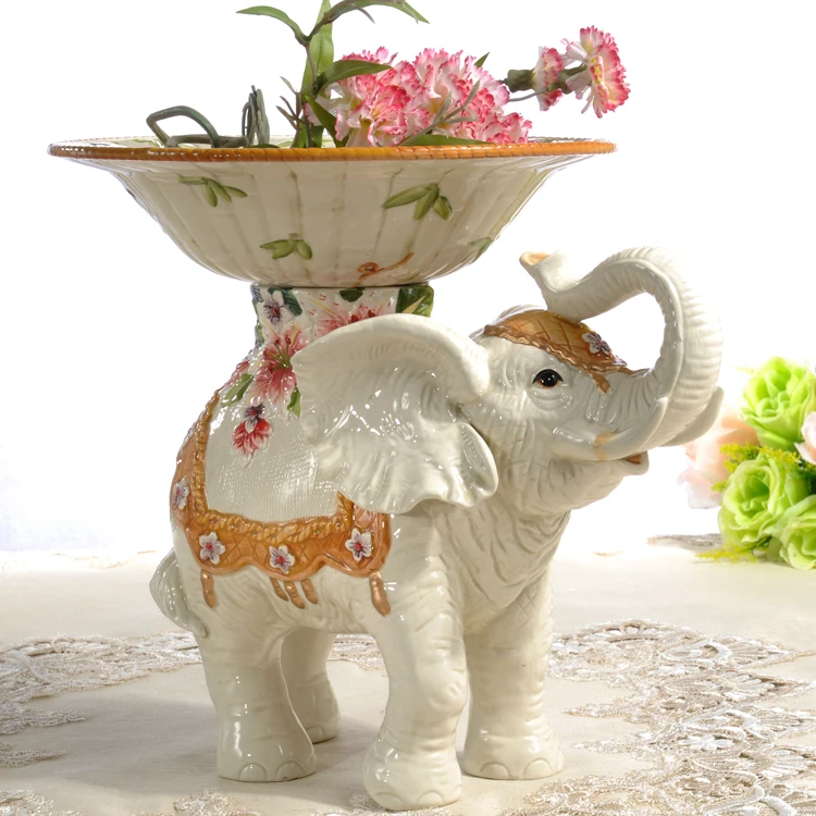 CERAMIC LILY ELEPHANT FRUIT PLATE CANDY STORAGE DISH DESSERT SNACK SALAD PLATE HOME DECOR WEDDING DECORATION HANDICRAFT FIGURINE