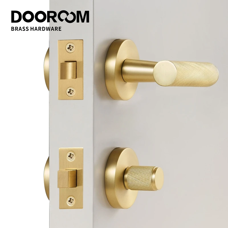 

DOOROOM brass knurled thumb turn key latch lever handle cylinder key escutcheon passage room lock