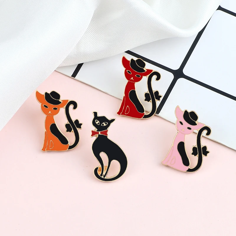 Cartoon Cats Enamel Pins Elegant Cute Kitten Brooch Funny Prom Badge Jewelry Bag Hat Dress Lapel Pin Party Gifts for Women Girls