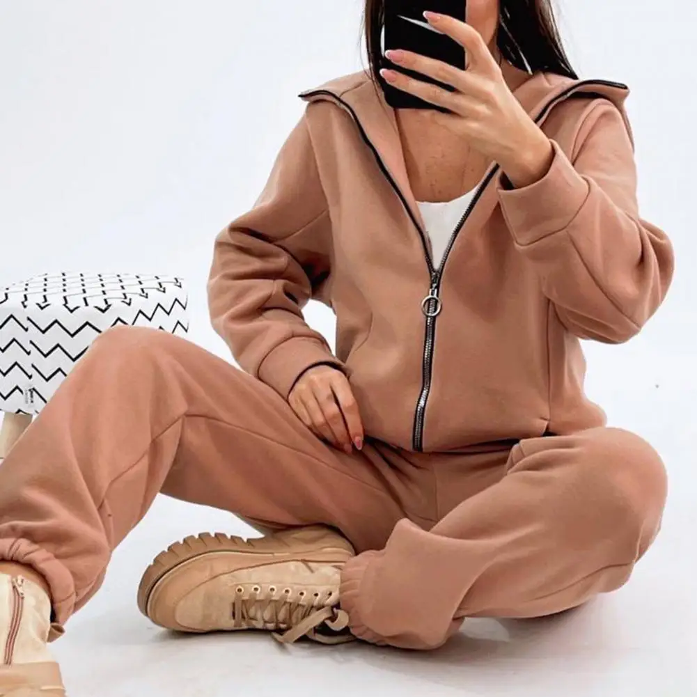 1 Set Tracksuit  Long Sleeve   Sporty Outfit Thick All Match Women Hoodie Suit