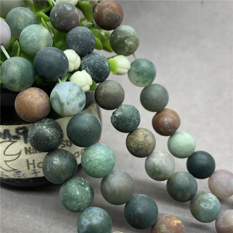 Frosted India Agate Beads 6-10mm Round Natural Loose Stone Bead DIY for Jewelry Necklace