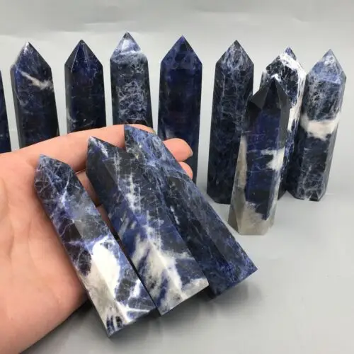 Natural Sodalite Quartz Crystal Obelisk Point Wand Reiki Healing