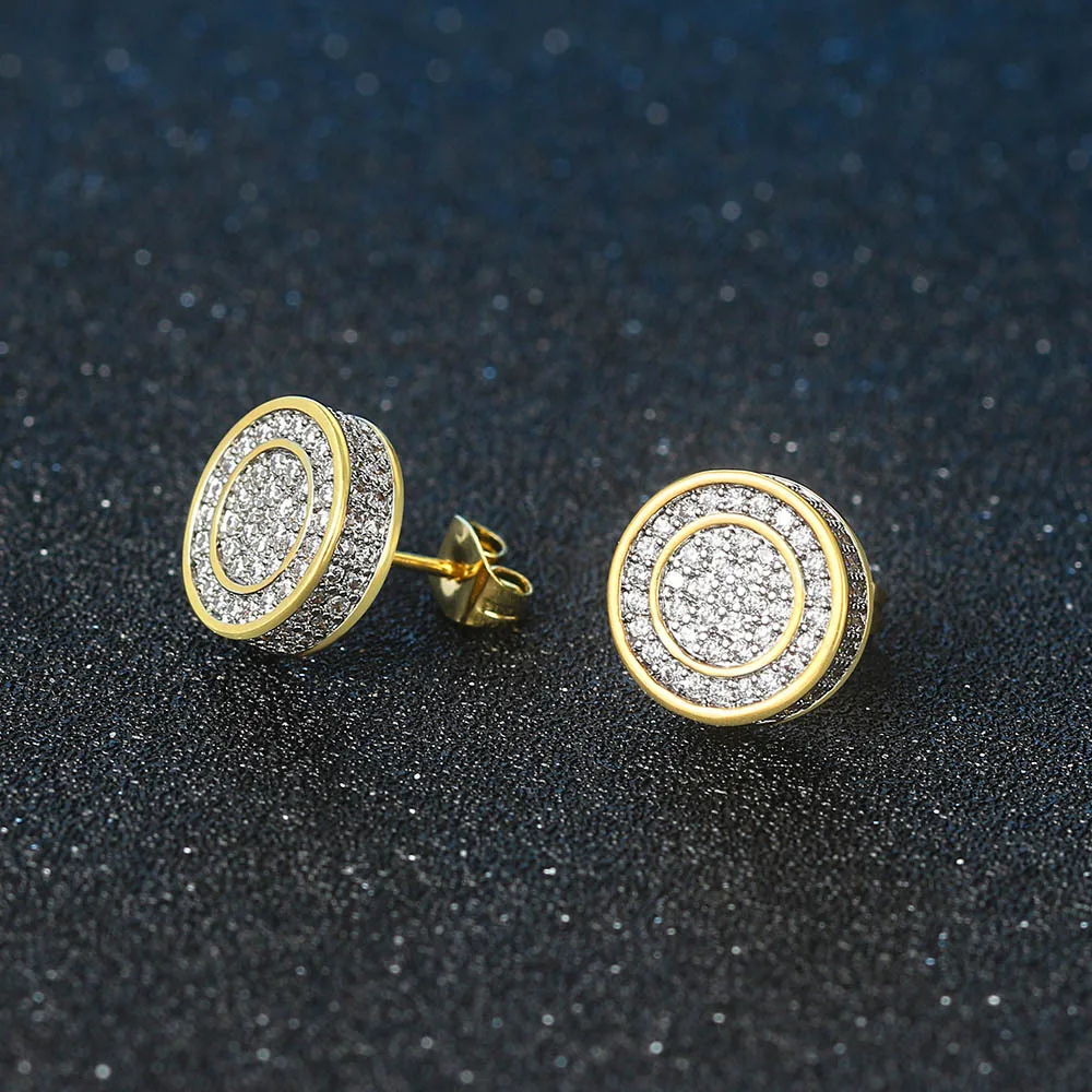 

Cubic Zirconia Bling Iced Out Around Earring Gold Copper Men Hip HopGold Sliver Jewelry Stud Earrings for Women Men