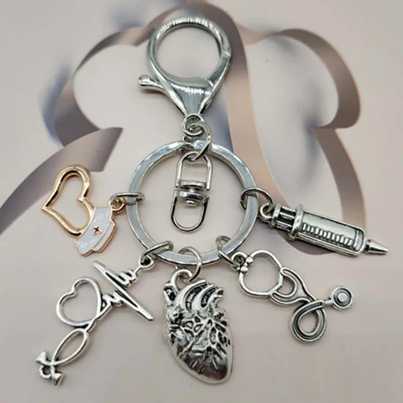 1 piece of heart charm keychain medical anatomy keychain heart keychain for doctor and nurse bag chain jewelry gift