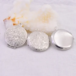 5pcs/lot Carved Designs Round Photo Frame Pendant Stainless Steel Charms Locket Necklaces Women Men Fashion Memorial Jewelry