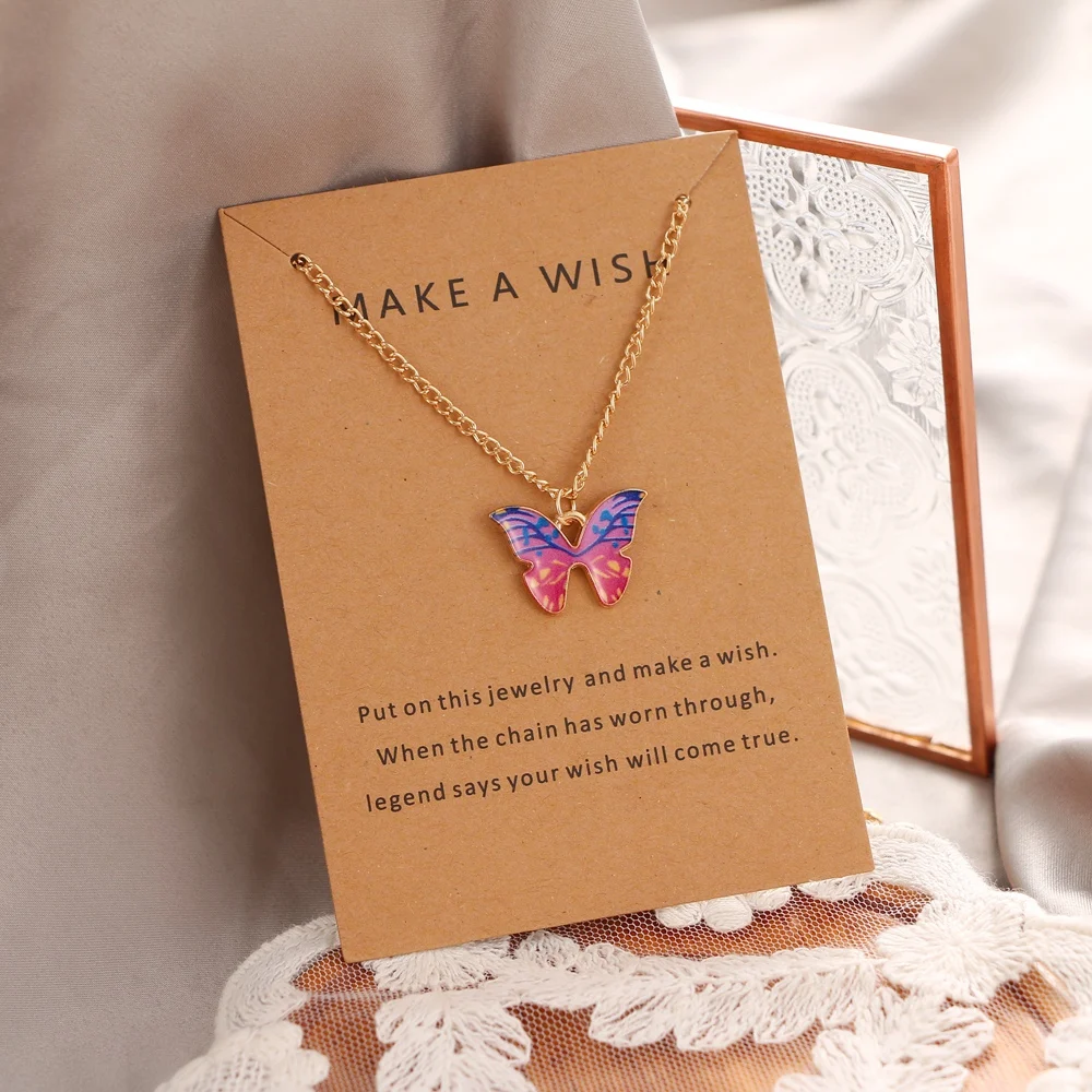 VKME Boho Fashion Colorful Pendant Butterfly Necklace For Women Charm Gold Color Chain Choker Butterflies Necklaces Jewelry Gift