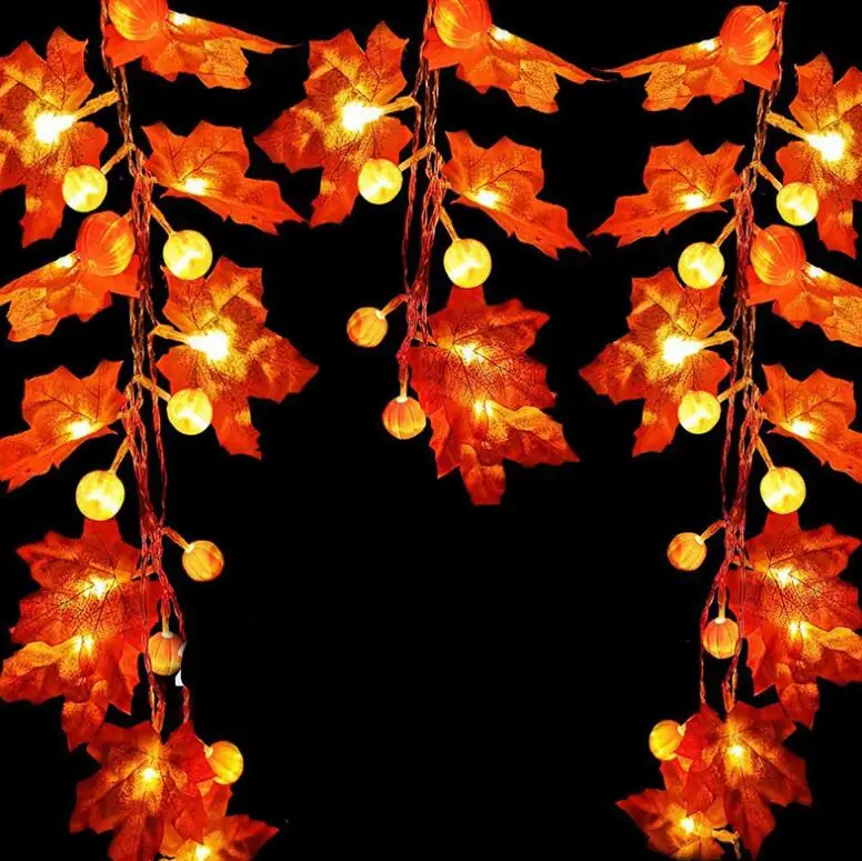 

Fall Garland Decoration LED Maple Leaf Pumpkin String Light Thanksgiving Christmas Halloween Holiday Party Glowing Supplies 5pcs