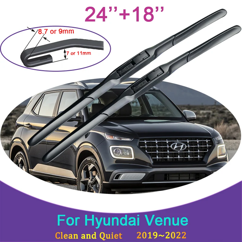 for Hyundai Venue QX 2019 2020 2021 2022 Frameless Durable Rubber Wiper Snow Scraping Front Windshield Brushes Car Accessories