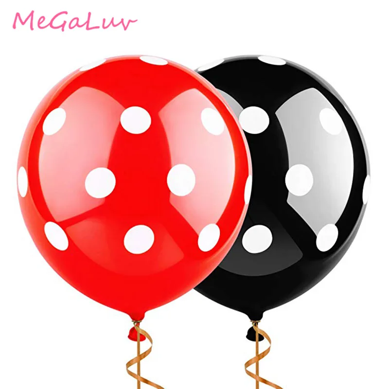 100 Pcs 12 Inch Latex Balloons Black and Red with White Polka Dot Balloons for Wedding Decorations Birthday Party Supplies