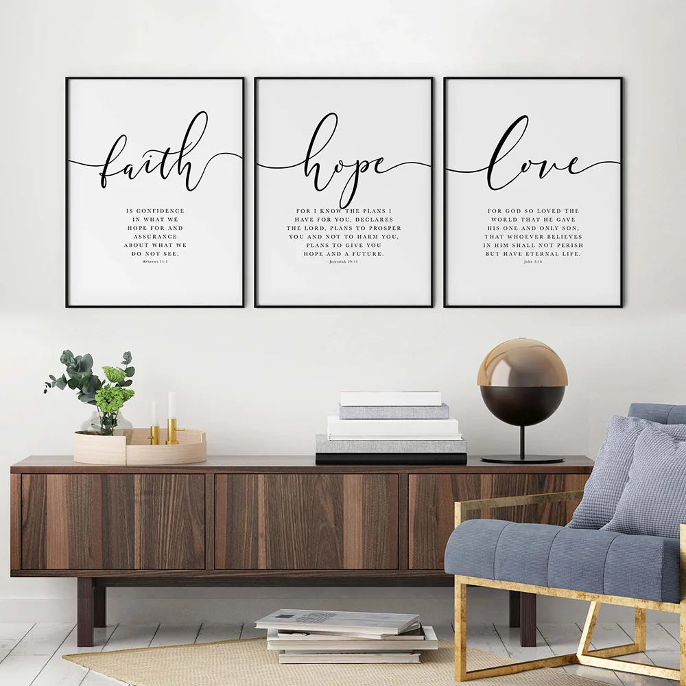 Bible Verse Poster and Prints Faith Hope Love Wall art Print Christian Quotes Canvas Painting Living Room Posters on the Wall