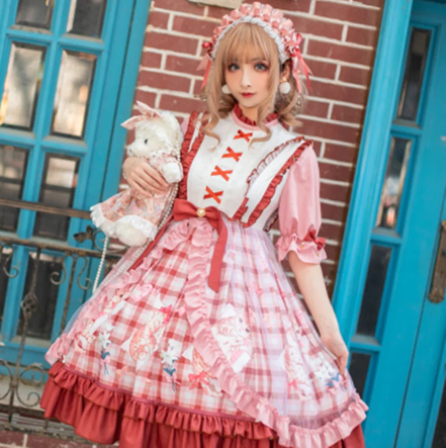 

kawaii girl gothic lolita op cos Japanese pastoral style sweet lolita dress vintage o-neck bowknot cute printing victorian dress