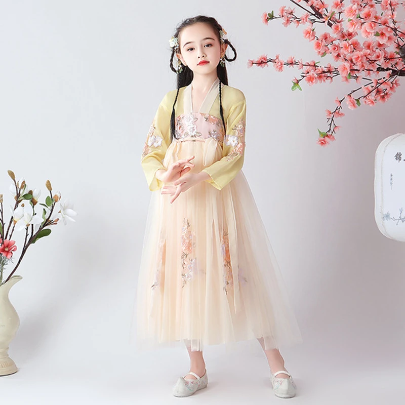 

Kids Chinese Girls Hanfu Stage Outfit Performance Clothing party cosplay Festival Folk Dance Ancient Costume Princess Dress