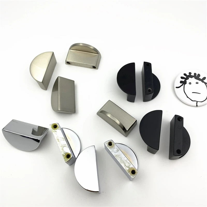 LCH 32mm Semicircular Solid Zinc Alloy Matte Black Shell Chrome Handle Cabinet Drawer Knob Door Pull Chinese Style Half Moon