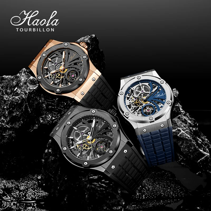 Haofa Automatic Skeleton Sapphire Watch For Men Self-wind Mechanical Movement Mens Watch Luminous Luxury zegarek meski 1913-1