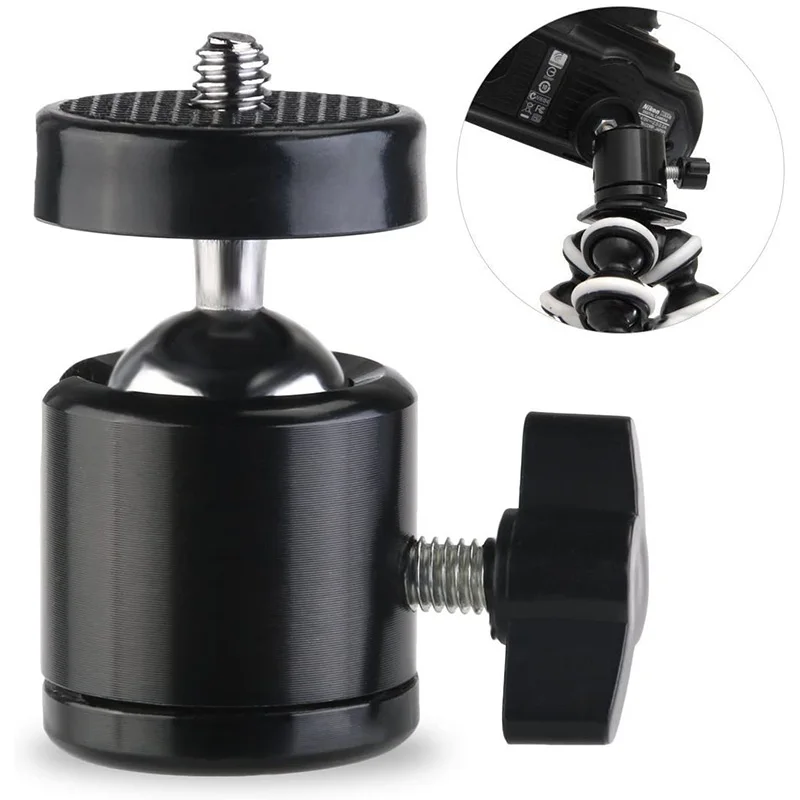 Adaptateur de montage pour chaussures, Mini rotule pivotante à 360 degrés, tête de vis pour trépied 1/4, pour appareils photo, caméscopes, téléphone intelligent, (2 paquets)