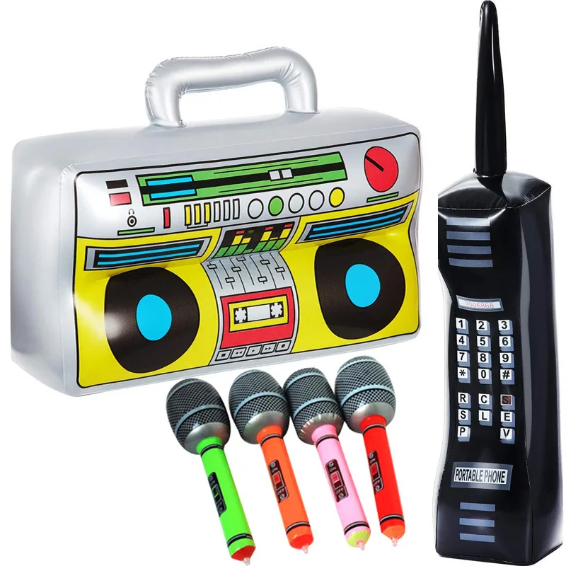 4PCS/SETInflatable Boom Box PVC Radio Inflatable Mobile Phone 2Pcs Inflatable Microphones Funny Photo Props Party Decorations