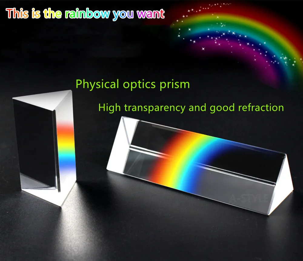 

30x30x150mm Triangular Prism BK7 Optical Prism Glass Physics Teaching Refraction Spectrum Rainbow Children Student Gift