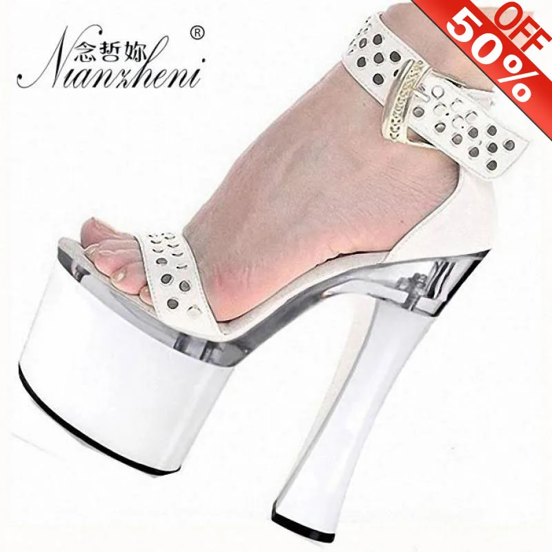 Sexy Fetish Queen Exotic 18cm High Heels Thick platform Spool heels Sandals Big Size 7 inches  Platform Cross dressing Nightclub