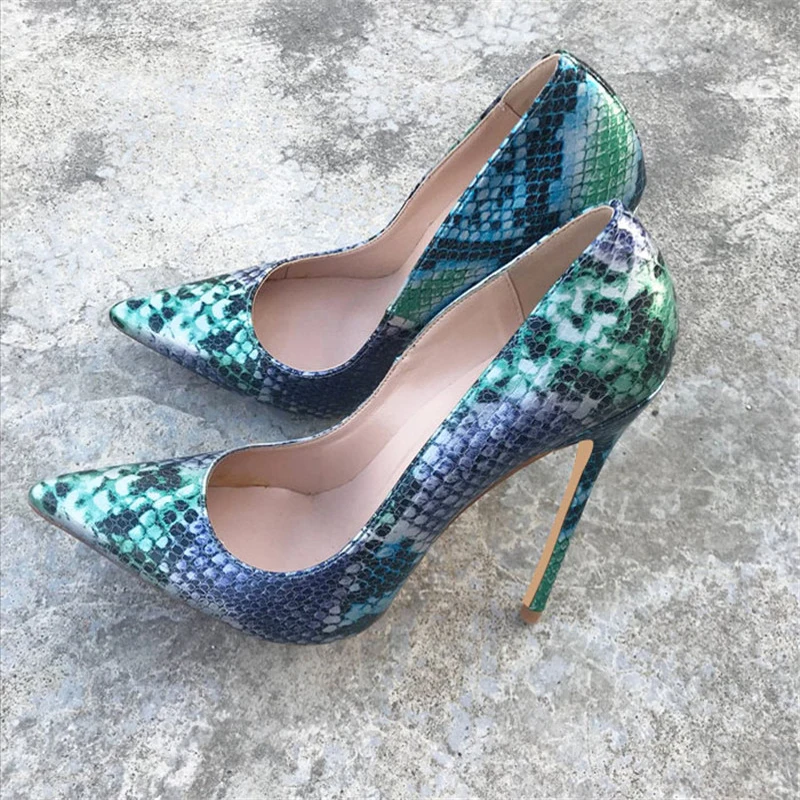 Tikicup Green Black Camouflage Croc-Effect Women Sexy Pattern High Heels Pointed Toe Stiletto Pumps Wild Ladies Party Shoes