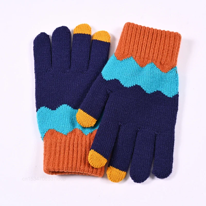 Youpin Knitted Woolen Gloves Female Winter Warm Outdoor Cycling Mittens Girl Anti-cold Touch Screen Color Block Wavy Glove Women