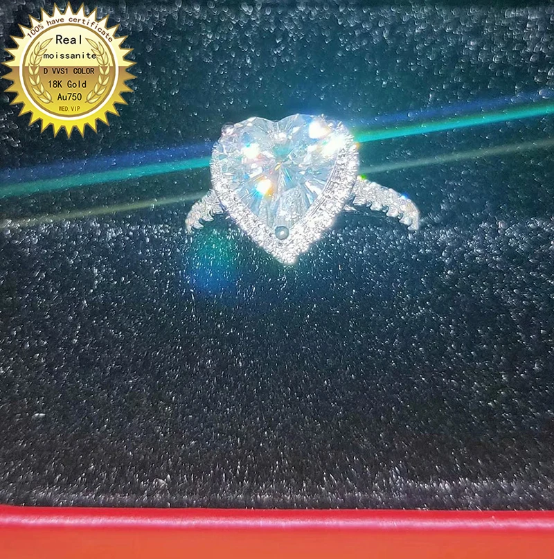 

100% 18K Gold 2ct Moissanite Diamond Ring D color VVS With national certificate 06