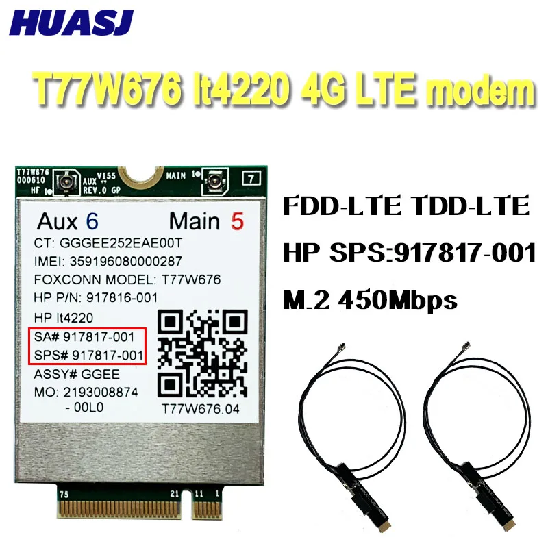 T77W676 lt4220 X12 for SODIAL 4G LTE modem 917817-100 WWAN M.2 450Mbps wireless card for Elite X2 1030 G3 EliteBook X360 1030 G3