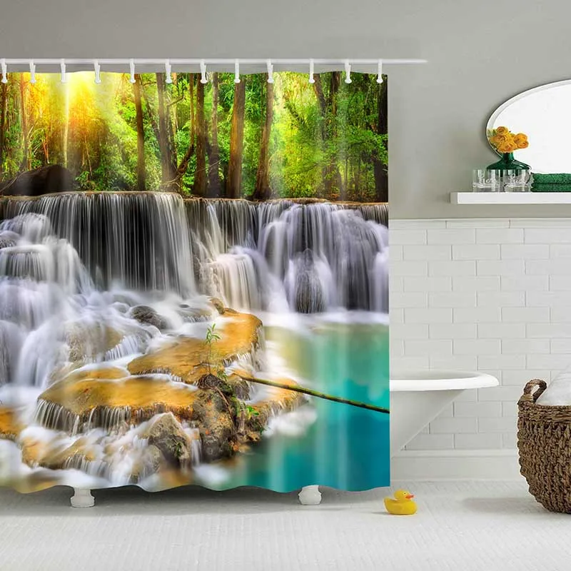 1PC Green Tropical Plants Shower Curtains for Bathroom Polyester Fabric Shower Curtain Leaves Print Scenic Bathroom Accessories