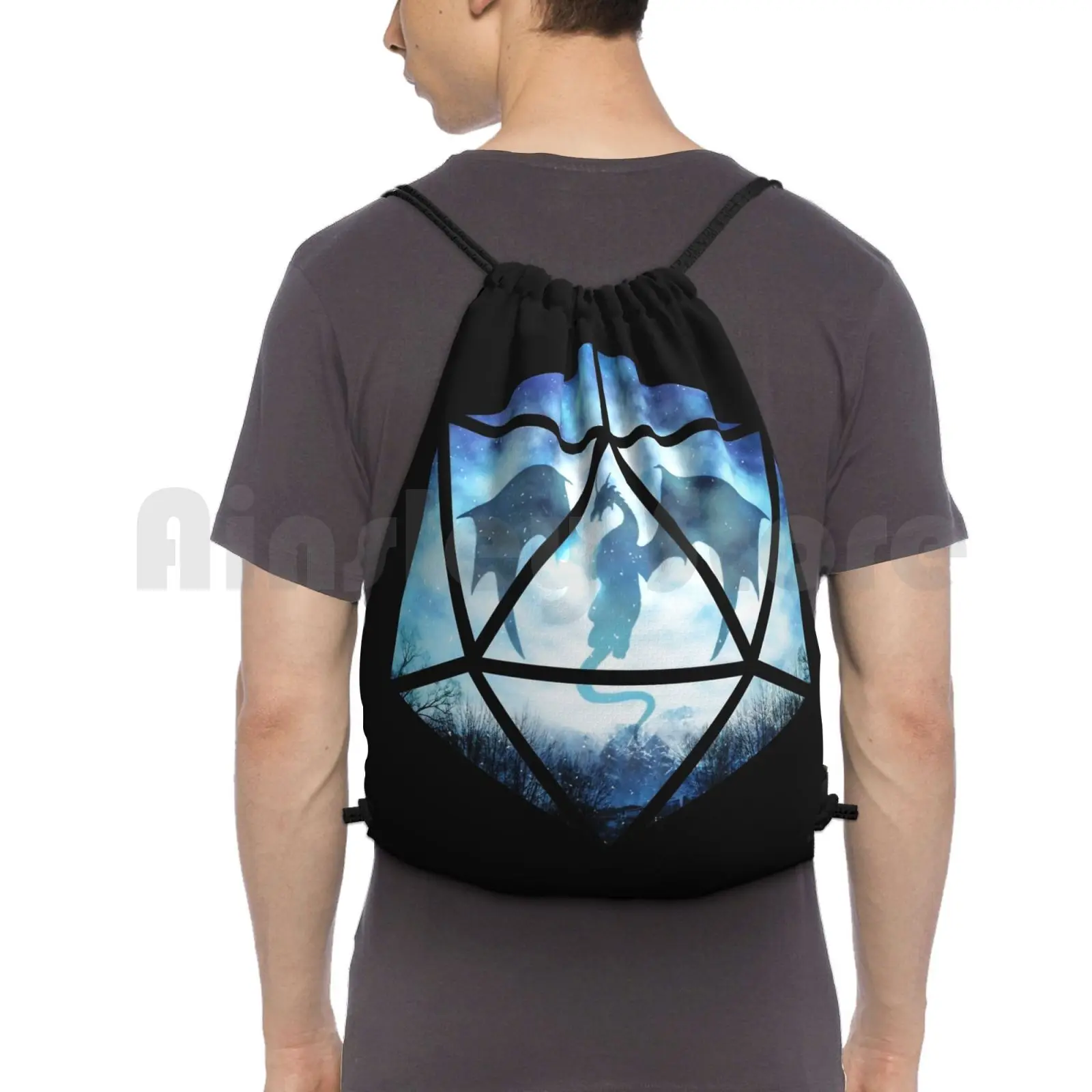 Blue Sky Ice Dragon D20 Backpack Drawstring Bag Riding Climbing Gym Bag Rolling Dice D20 Critica L Dnd Rpg Roleplaying Role