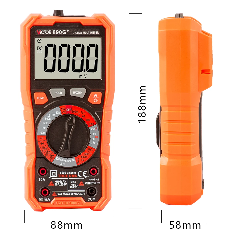 Imagem -04 - Victor Multímetro Auto Gama ac dc Amperímetro Volt Ohm Medidor com Termopar Lcd Backlight Portátil Diodo Ncv hz Live Wire Tester