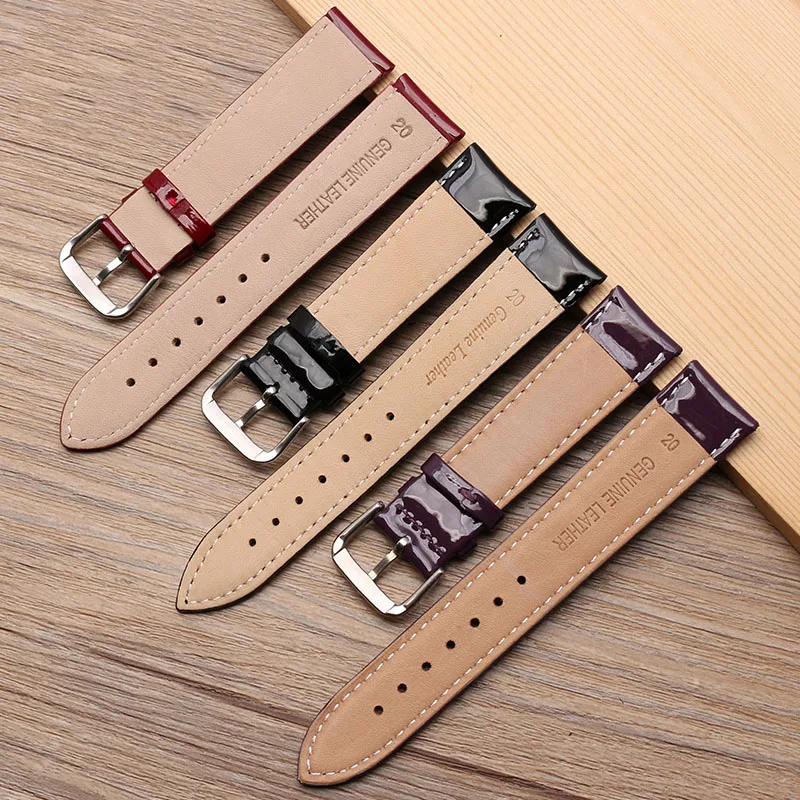 lacquered genuine leather  watchband For women\'s brand wristband Fashion bracelet 14 16 18 20mm black red purple