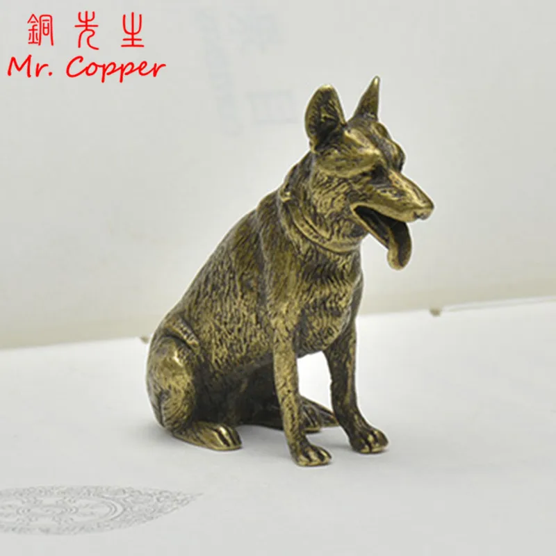 Vintage Copper Lucky Dog Miniatures Figurines Desktop Small Ornaments Chinese Classical Brass Animal Tea Pets Home Decorations