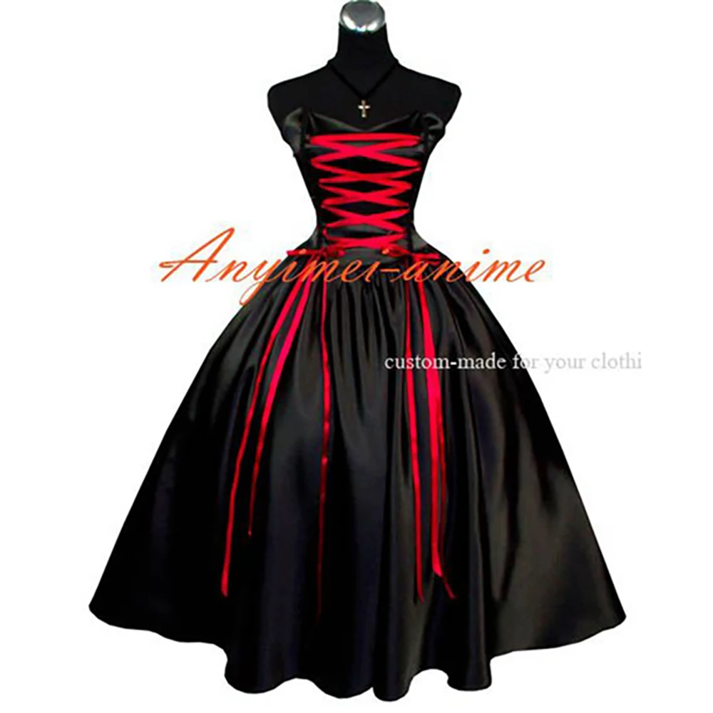 

fondcosplay adult sexy cross dressing sissy maid long Medieval Gown Gothic Lolita Punk Ball black satin Dress Custom-made[G486]