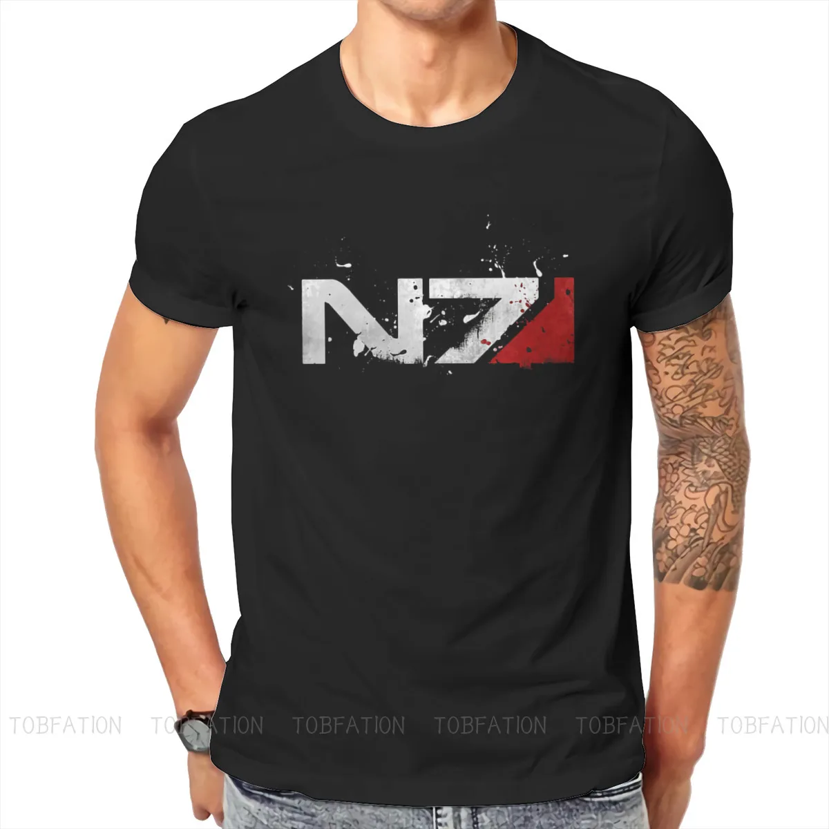 Distressed N7 Style TShirt Mass Effect Commander Shepard Asari Game Top Quality Creative Graphic  T Shirt Stuff Hot Sale