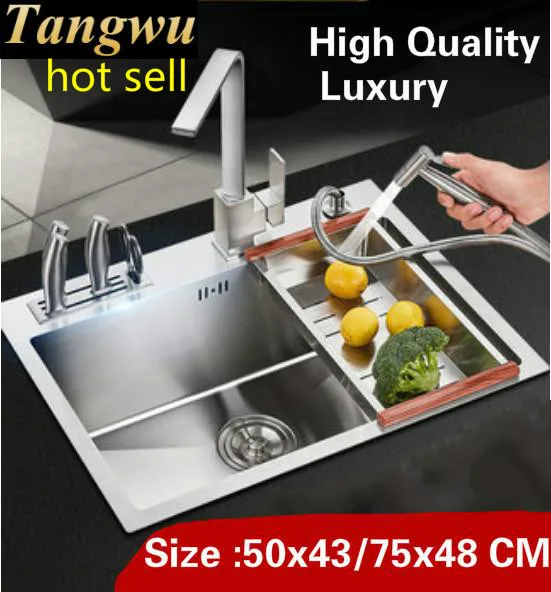 

Free shipping Home kitchen manual sink single trough vogue wash vegetables 304 stainless steel multifunction 50x43/75x48 CM