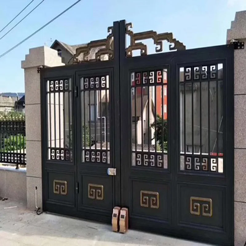 

HS-LH008 exterior villa home decorative grill wrought iron gate modern entrance automatic swing gates design for home