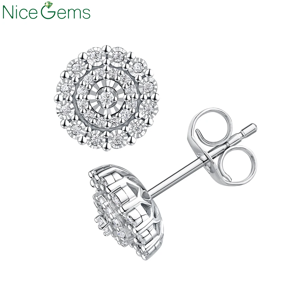 

NiceGems Solid 14K 585 White Gold Round Lab Created Moissanite Diamond Cluster Stud Earrings DEF Color 1/4ctw VVS1 for Women