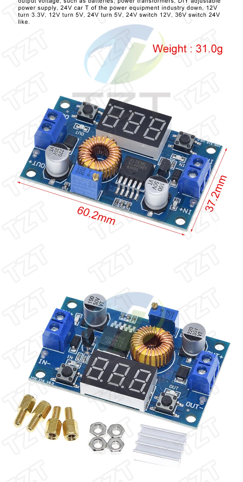 TZT 5A DC zu DC CC CV Lithium-Batterie Step down Lade Board Led Power Converter Lithium Ladegerät Step Down Modul XL4015 – Detail 12