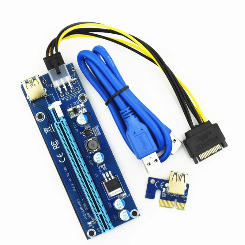 

Видеокарта VER009S PCI-E Riser Pcie x16, USB 3,0, 1X to16x, PCI-SATA, кабель питания 15pin-6 pin, видеокарта