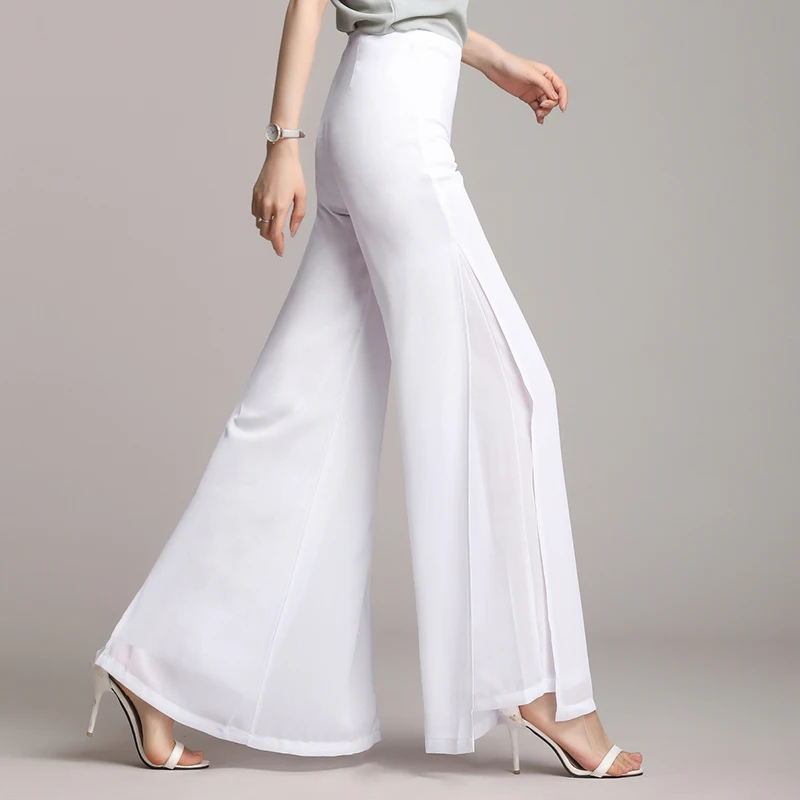 

Korean version high waist double chiffon wide leg pants trousers flared pants women's skirt pants women clothes Plus Size 4XL