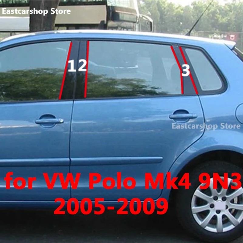 For Volkswagen VW Polo MK4 9N3 2005-2009 Car Glossy Black Door Central Window Middle Column Strip PC B C Pillar Accessories