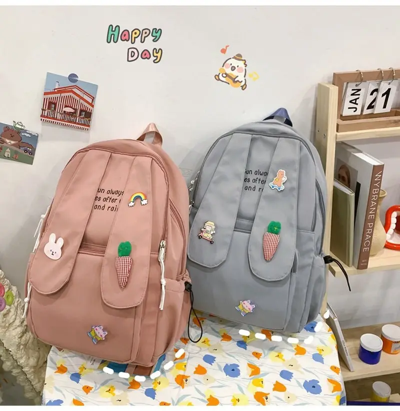 New Long Rabbit Ear Backpack Bag Girl Female Cartoon Anmie Bunny Ear Bagpack Women Teen Schoolbag College Bookbag