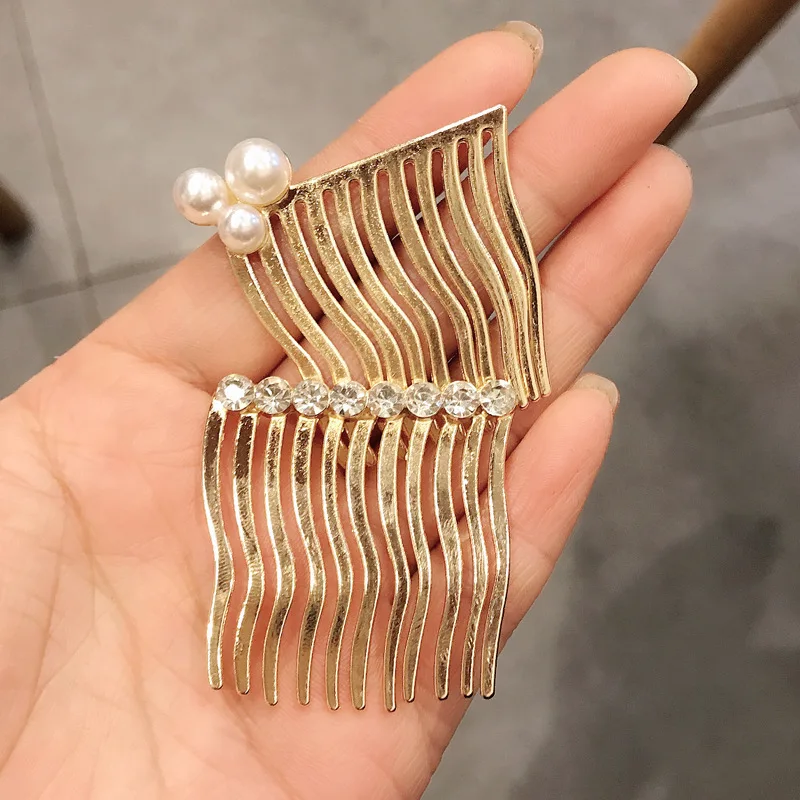 New FashionBoutique Alloy Pearl Rhinestone Row Fork Hair Comb Barrettes for Women Girl Accessories Headwear