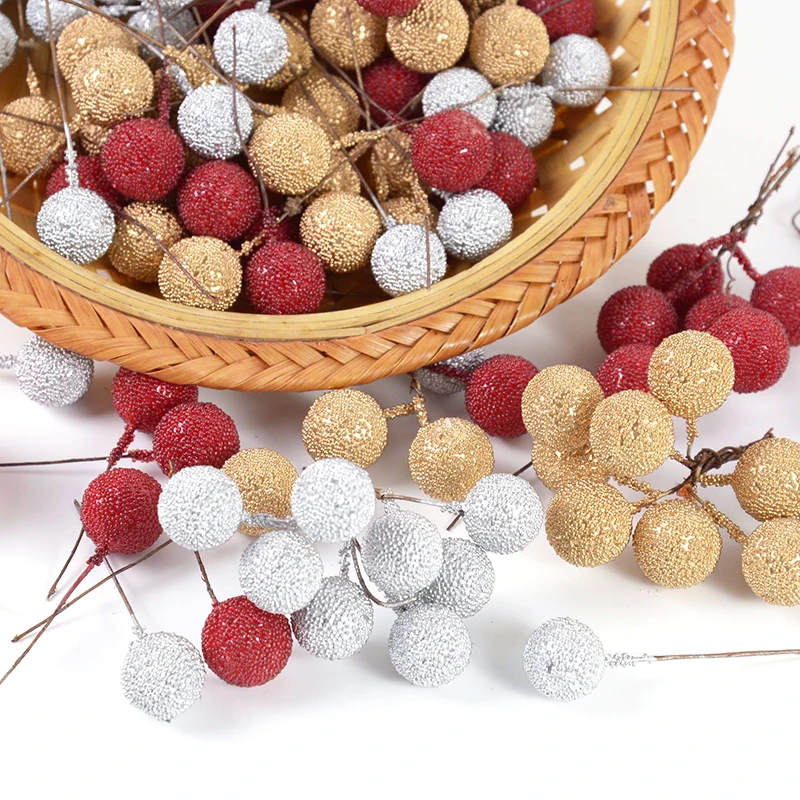 Künstliche Schaum Staubblatt Obst Berry Gold Silber Rote kirsche perlglanz staubblatt hochzeit Weihnachten decor DIY geschenk box Kränze – Detail 12