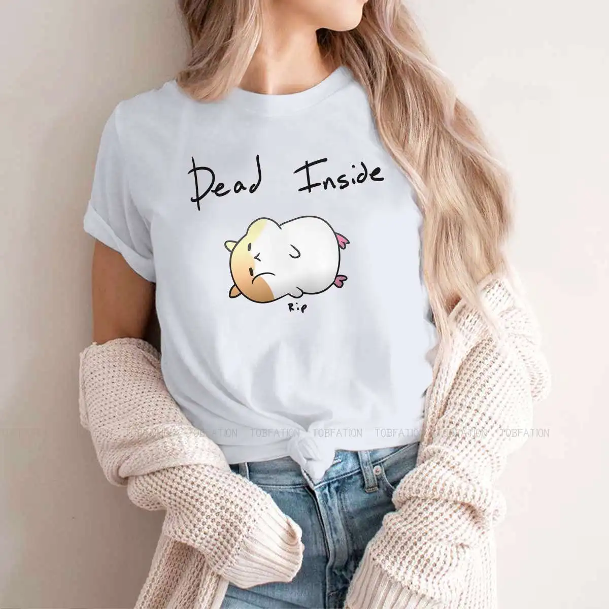 Dead Inside Classic Feminine Clothes Kawaii Hamster Tiny Animal Oversized T-shirt Harajuku Vintage Female Blusas