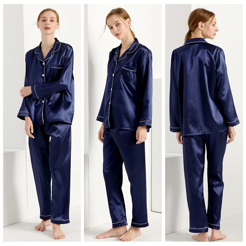 Conjunto de Pijamas de manga larga para Mujer, ropa de dormir de satén de seda, Nuisette de lencería Sexy, traje de 2 piezas para invierno