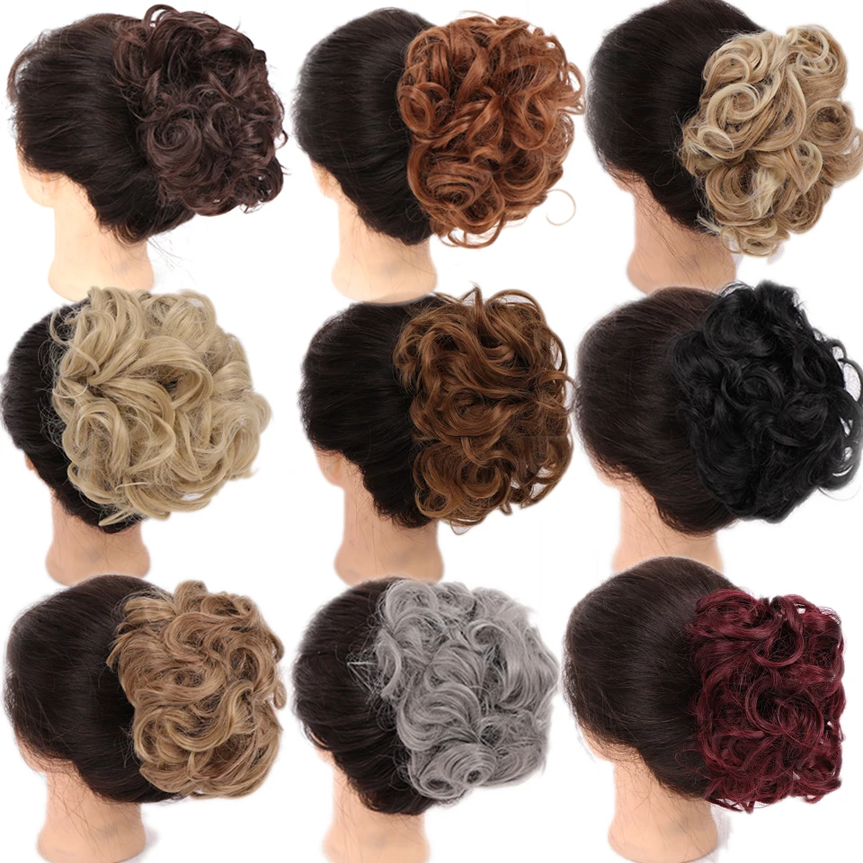 LUPU-moño de pelo rizado sintético desordenado para mujer, moño con banda elástica para el pelo, Clip en piezas de cabello falso Natural, Scrunchies