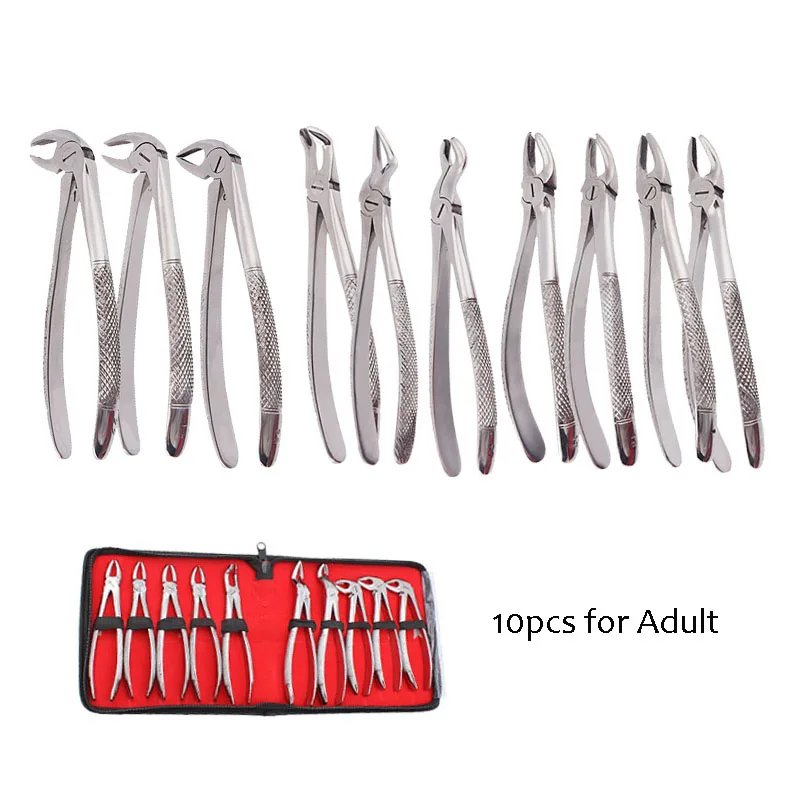 Adult Tooth Extracting Forceps 10pcs/set , Children Teeth Extraction Forcep 7pcs/set, Surgical Dental tools Dentistry Tool