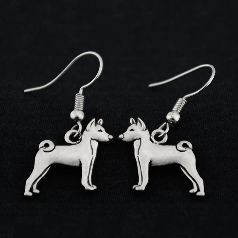 Vintage Silver Color Boho Basenji Dog Charm Drop Dangle Earrings Long Statement Ladies Earrings For Women Pet Jewelry Bijoux